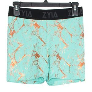 NEW Zyia Shorts Banded Hustle Athleisure Lounge Metallic Turquoise Marble Large